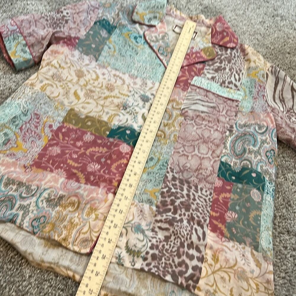 Patchwork Print Short-Sleeve Button Front Top - Multi - Picture 15 of 16